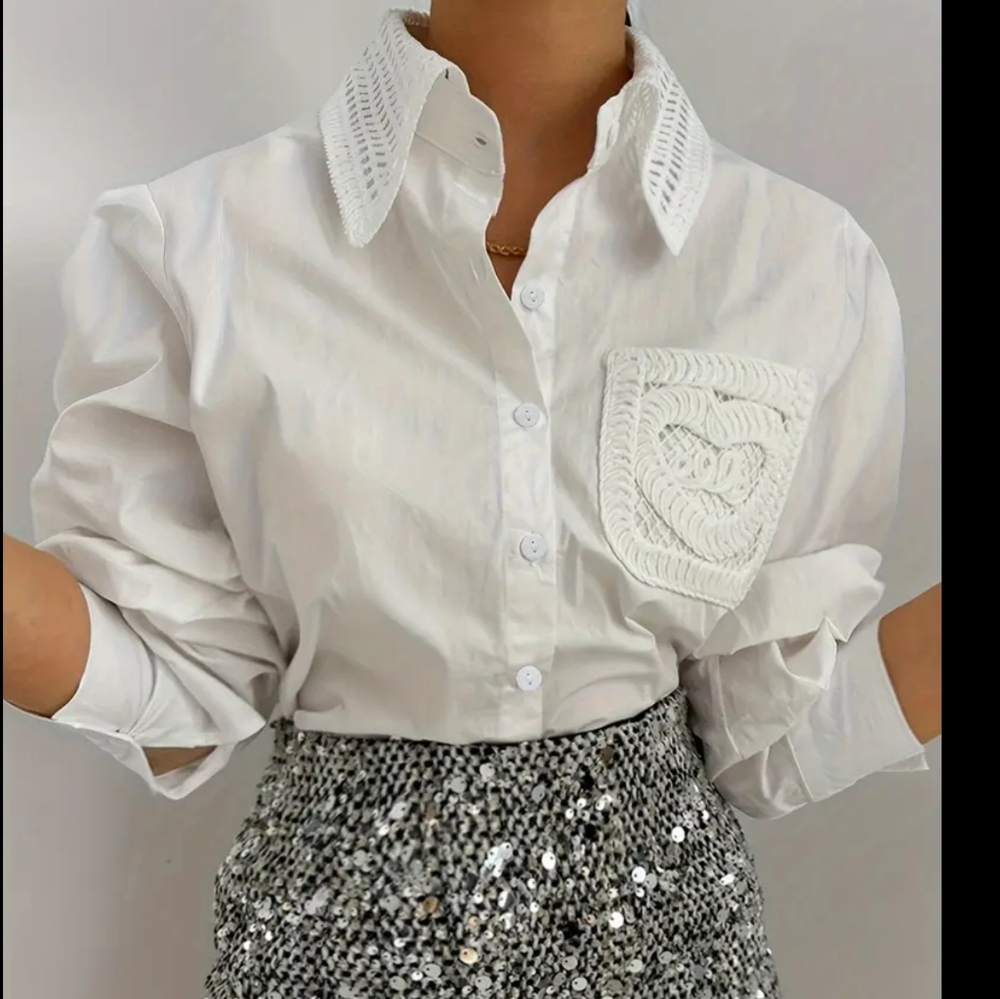 Elegant White Embroidered Women's Top - Picture 3 of 6